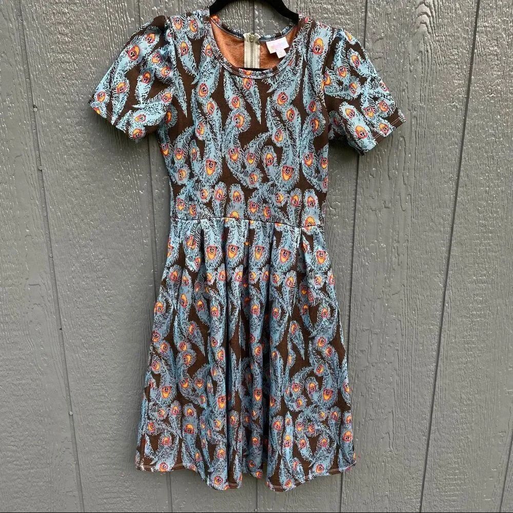 LuLaRoe Amelia Peacock Dress Midi XS